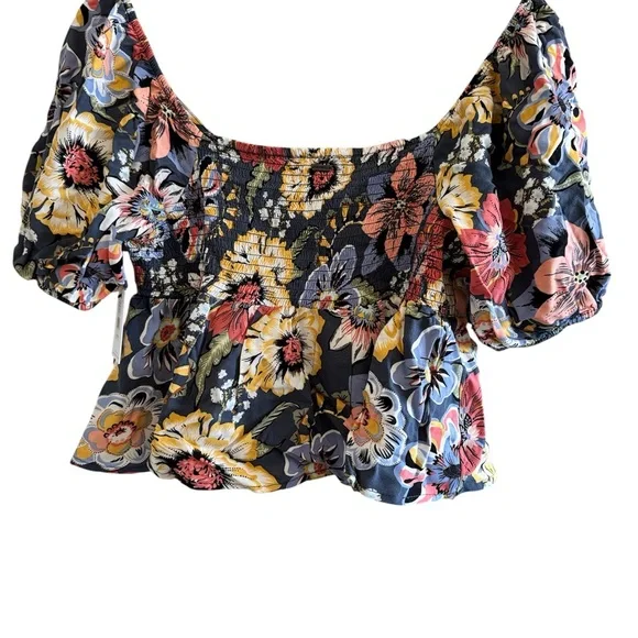 O'Neill Navy Floral Puff Sleeve Blouse - Picture 5 of 5